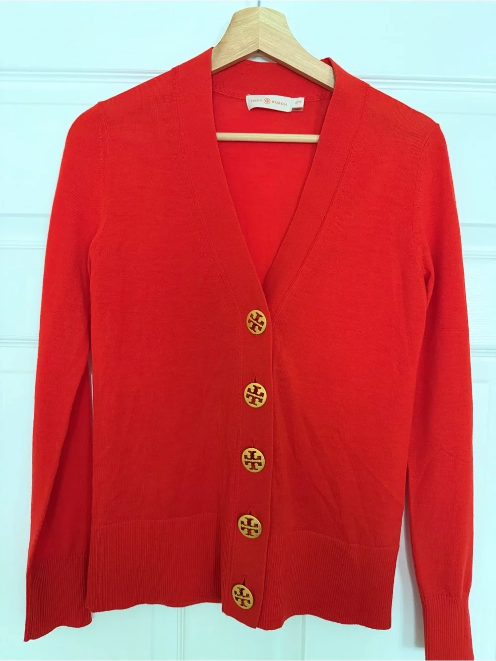 Tory Burch Red V-Neck Button Cardigan Sweater, XS/TP
